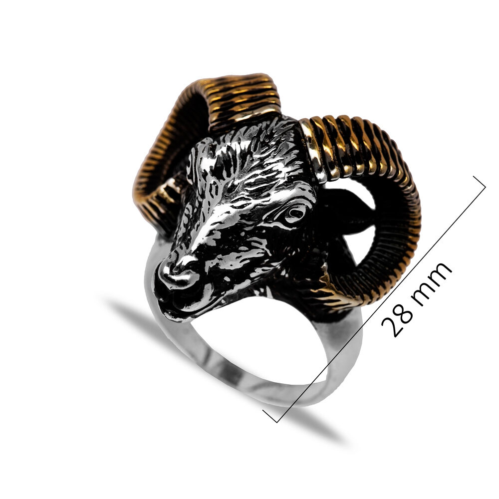Ram Design Animal Oxidized Sterling Silver Turkish Men Ring