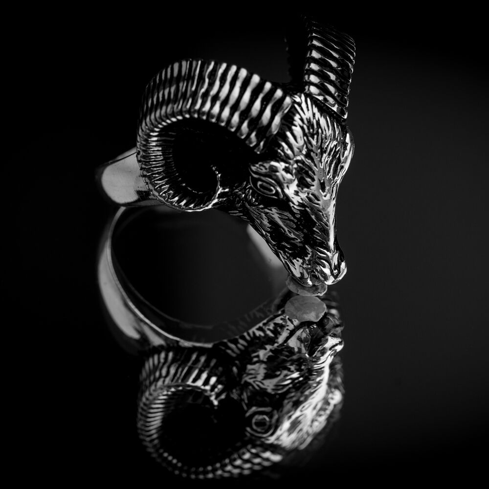 Ram Design Animal Oxidized Sterling Silver Turkish Men Ring