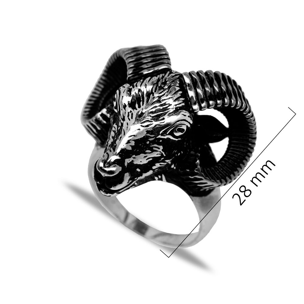 Ram Design Animal Oxidized Turkish Sterling Silver Men Ring