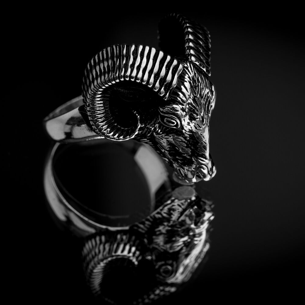 Ram Design Animal Oxidized Turkish Sterling Silver Men Ring