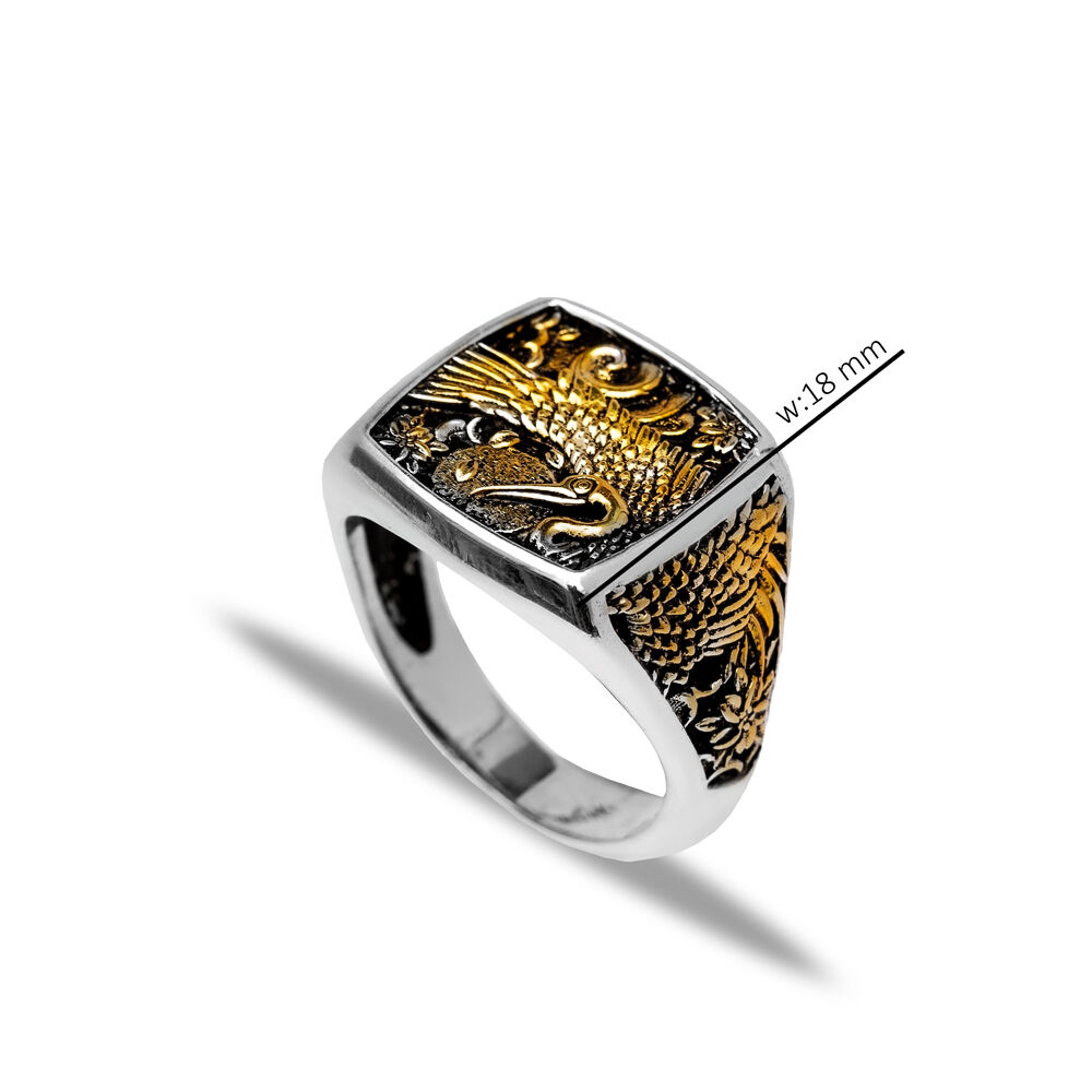 Pelican Design Animal Symbols Jewelry Turkish Silver Men Ring