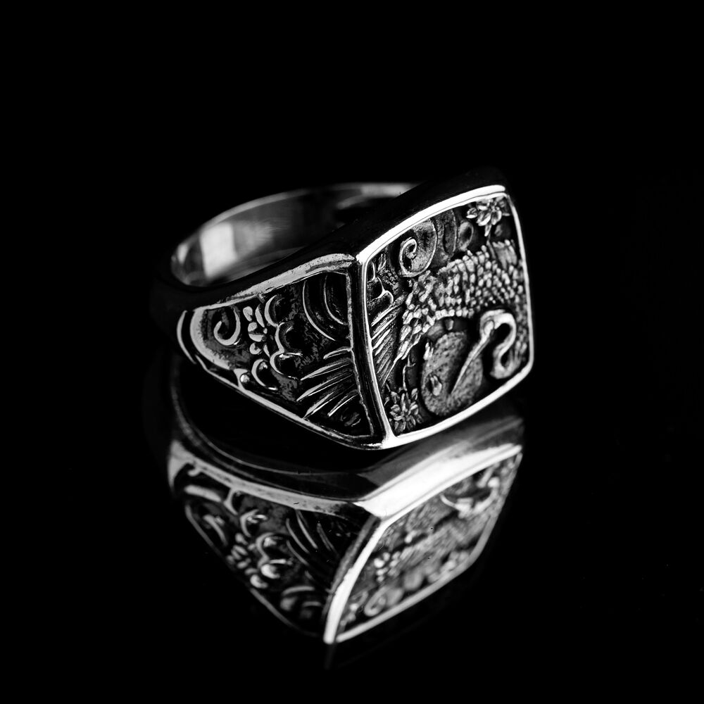 Pelican Design Animal Symbols Jewelry Turkish Silver Men Ring