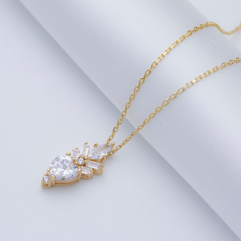 Clear CZ Stone Heart Shape Silver Charm Necklace Pendant