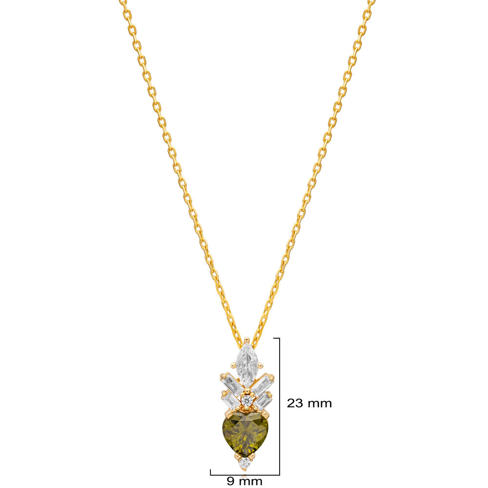 Heart Shape Peridot CZ Stone Silver Charm Necklace Pendant