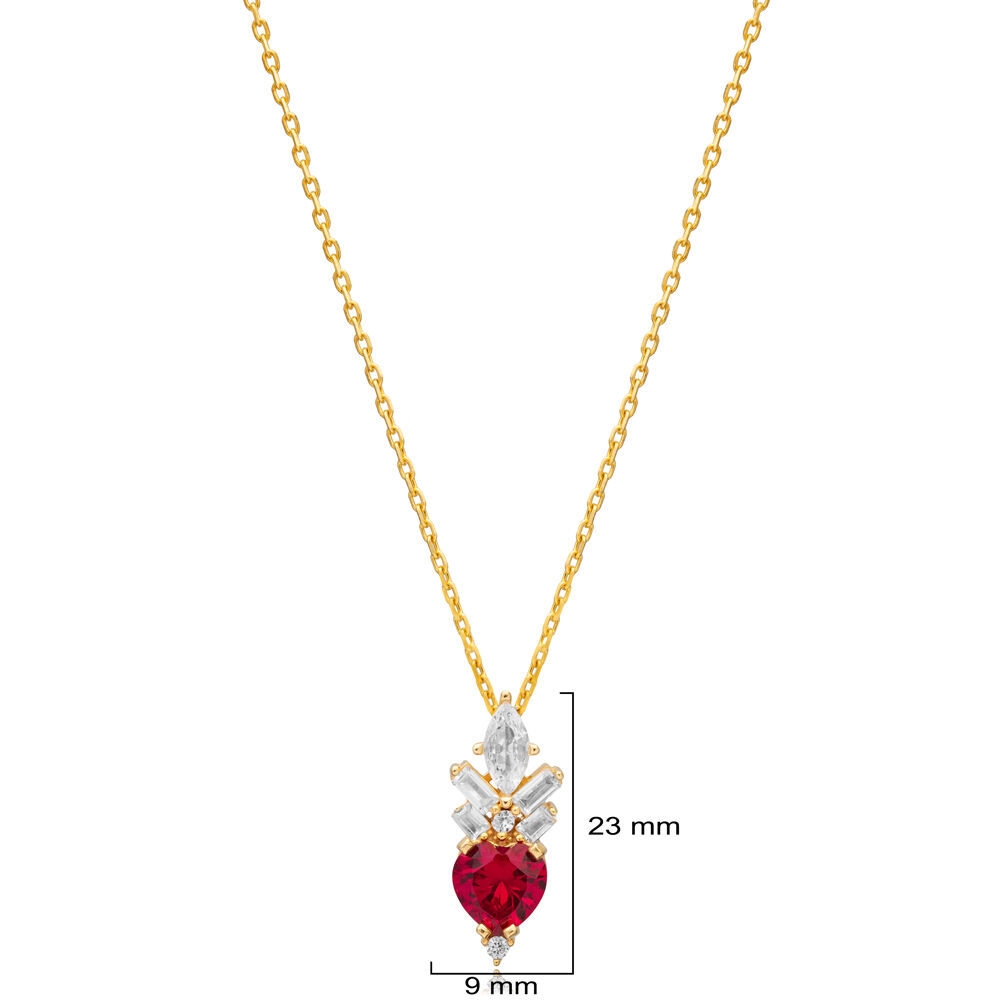 Heart Design Ruby CZ Stone Silver Charm Necklace Pendant