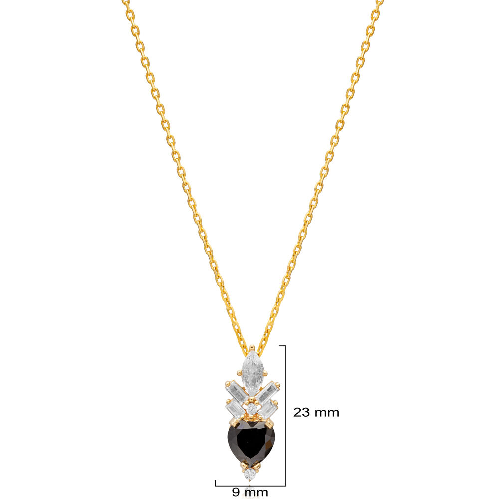 Black Zircon Stone Heart Design Silver Charm Necklace Pendant