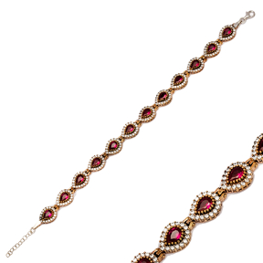 Pear Drop Shape Ruby CZ Stone Turkish Authentic Bracelet