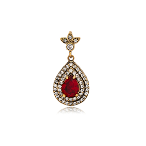 Ruby CZ Ottoman Style Pear Drop Authentic Silver Pendant