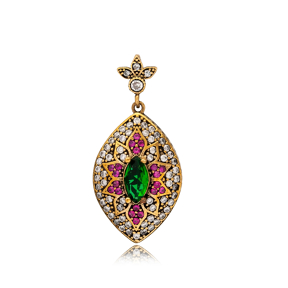 Marquise Emerald CZ Ottoman Design Authentic Silver Pendant
