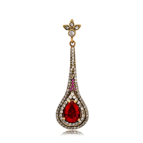 Ruby CZ Pear Stone Authentic Handmade Pendant Necklace