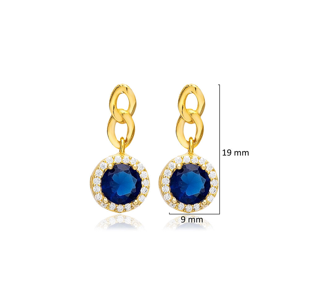 Round Design Sapphire CZ Stone Sterling Silver Stud Earrings