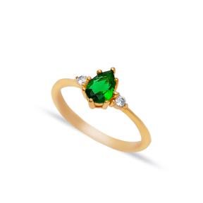 Emerald CZ Pear Drop Design Jewelry 925 Sterling Silver Ring