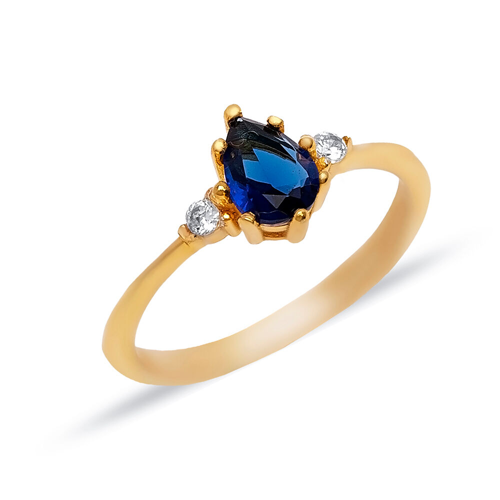 Sapphire CZ Pear Drop Design 925 Sterling Silver Ring