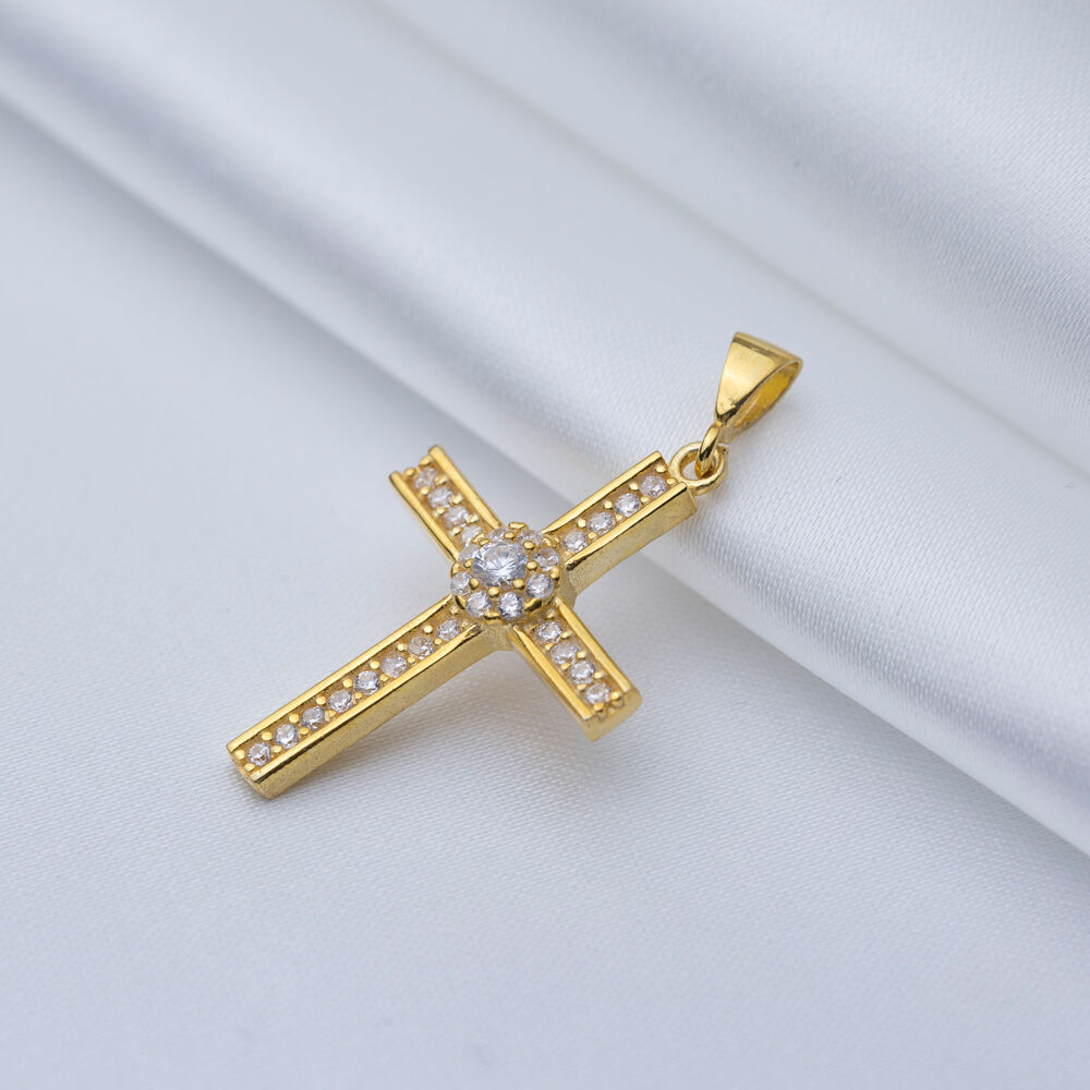 Classic Cross Religious CZ Stone 925 Silver Pendant Charm