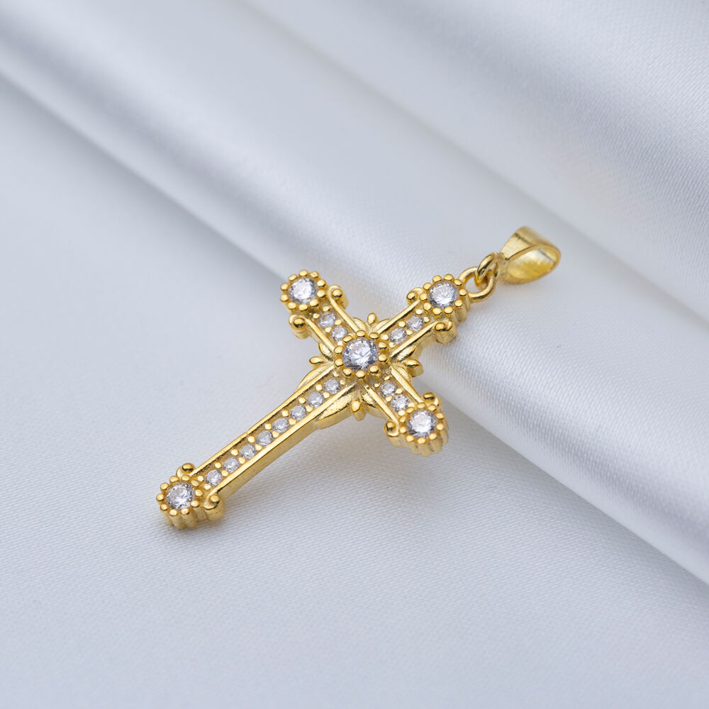 Unique Design Cross Religious CZ 925 Silver Pendant Charm