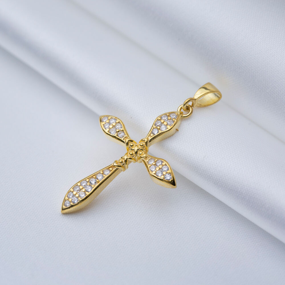 Elegant Design Cross Shape Religious 925 Silver Pendant Charm