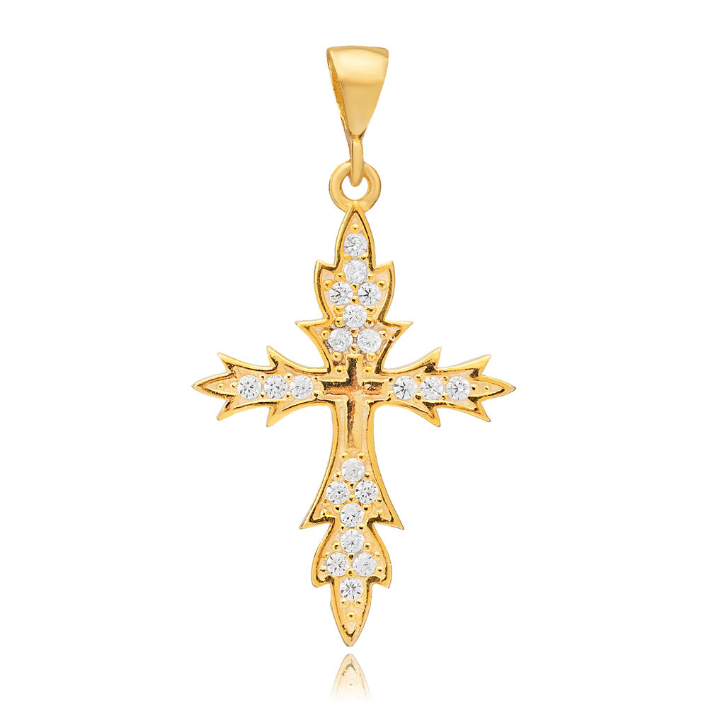 Cross Shape CZ Stone Charm Pendant Silver Religious Jewelry