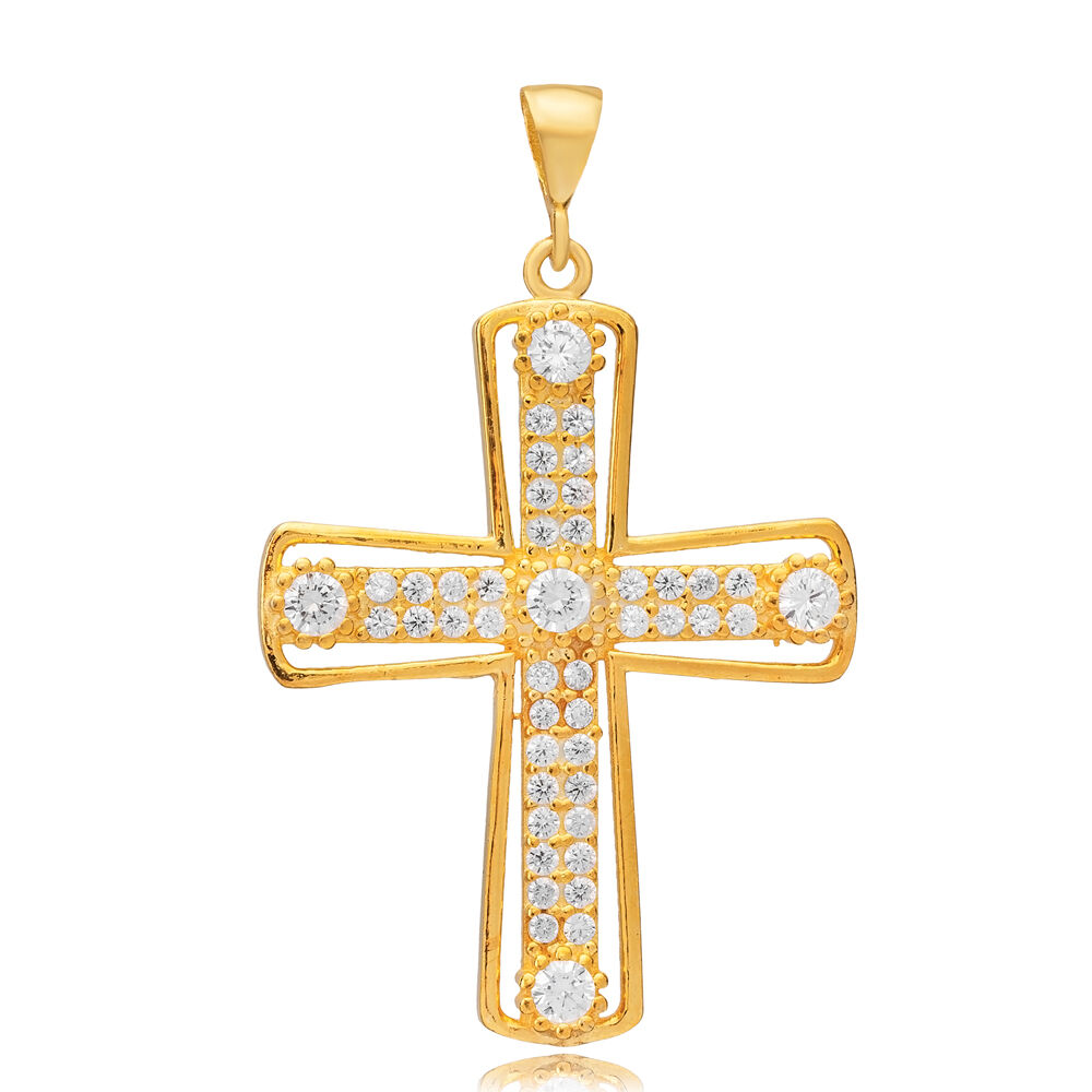 Cross Design CZ Stone Silver Pendant Charm Religious Jewelry