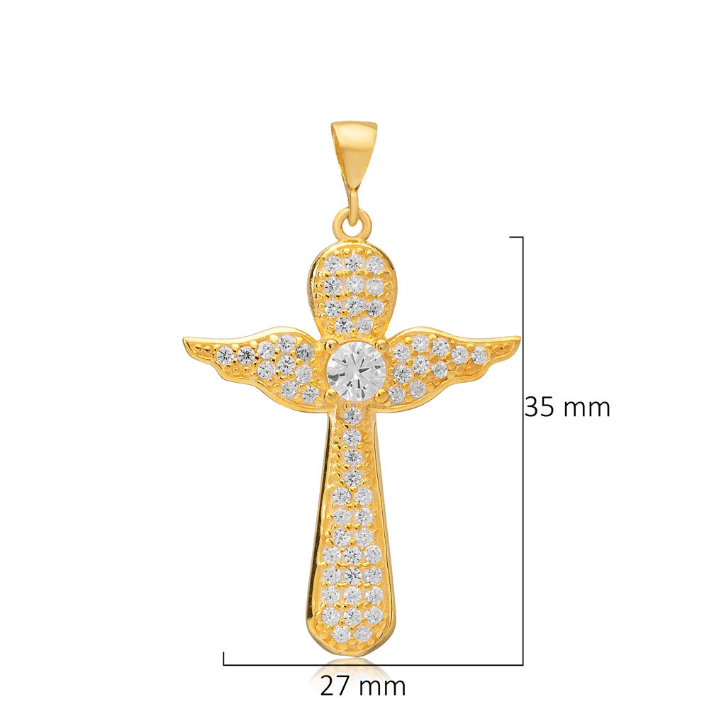 Unique Cross Design CZ Silver Charm Pendant Religious Jewelry