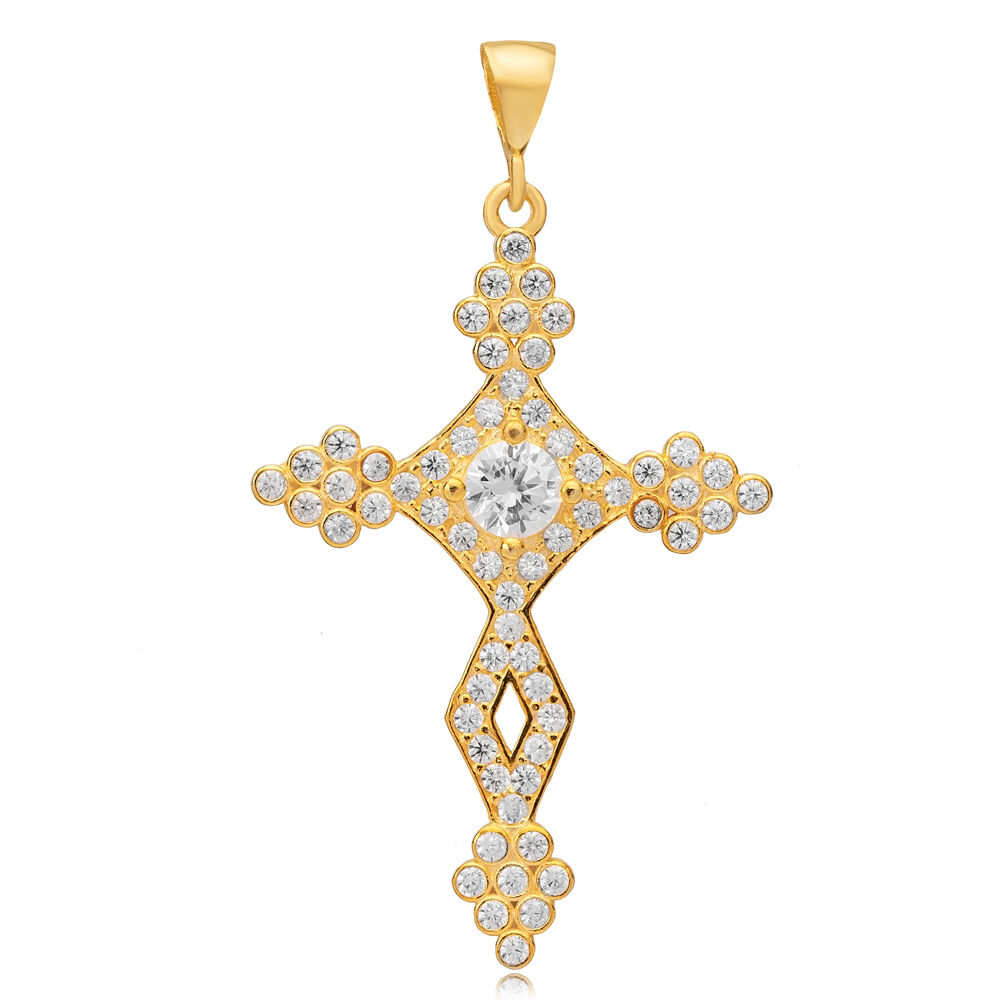 Dainty Cross Design CZ Silver Religious Charm Pendant