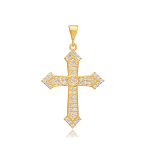 Clear CZ Stone Cross Design CZ Silver Religious Charm Pendant