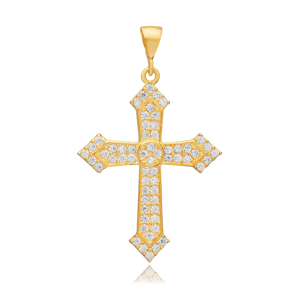 Clear CZ Stone Cross Design CZ Silver Religious Charm Pendant