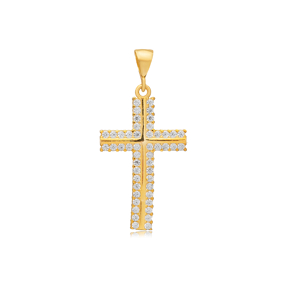 Cross Shape Classic CZ Stone Charm Silver Religious Jewelry