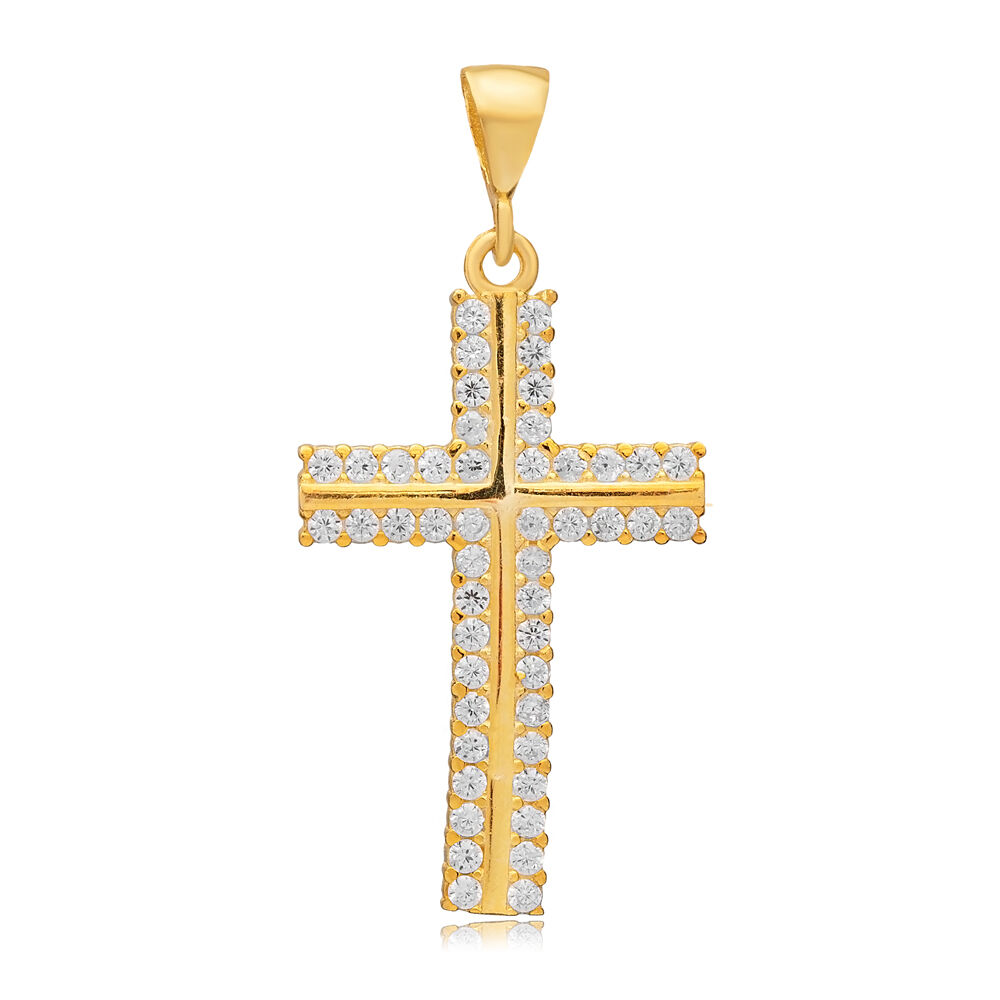 Cross Shape Classic CZ Stone Charm Silver Religious Jewelry
