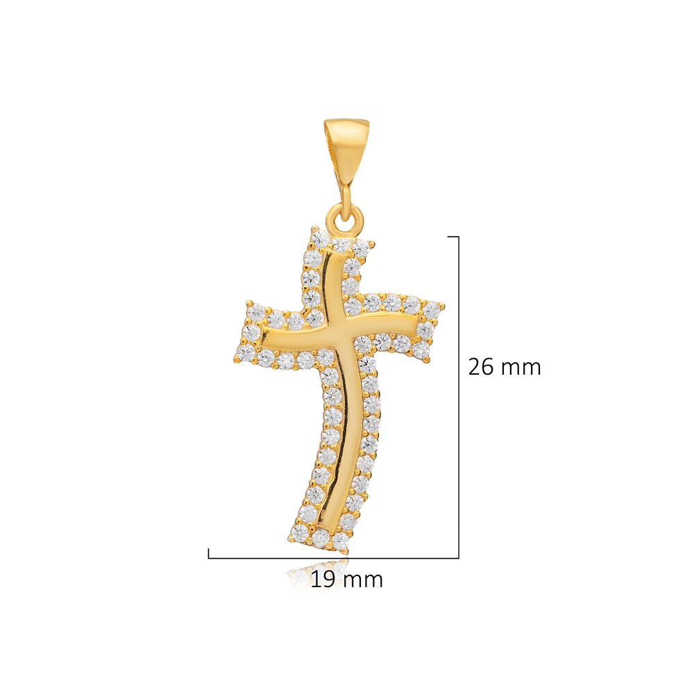 Unique Cross Shape CZ Stone Charm Silver Religious Jewelry