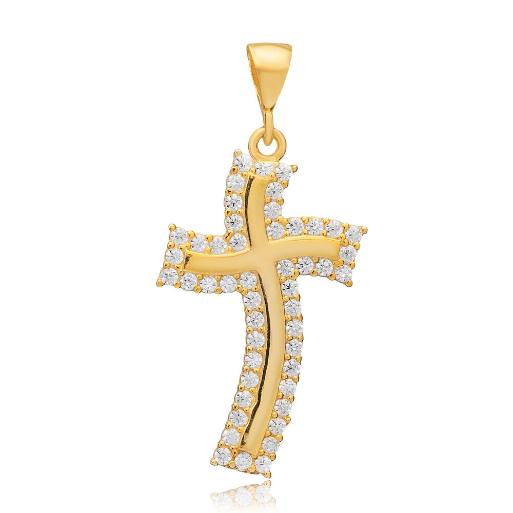 Unique Cross Shape CZ Stone Charm Silver Religious Jewelry