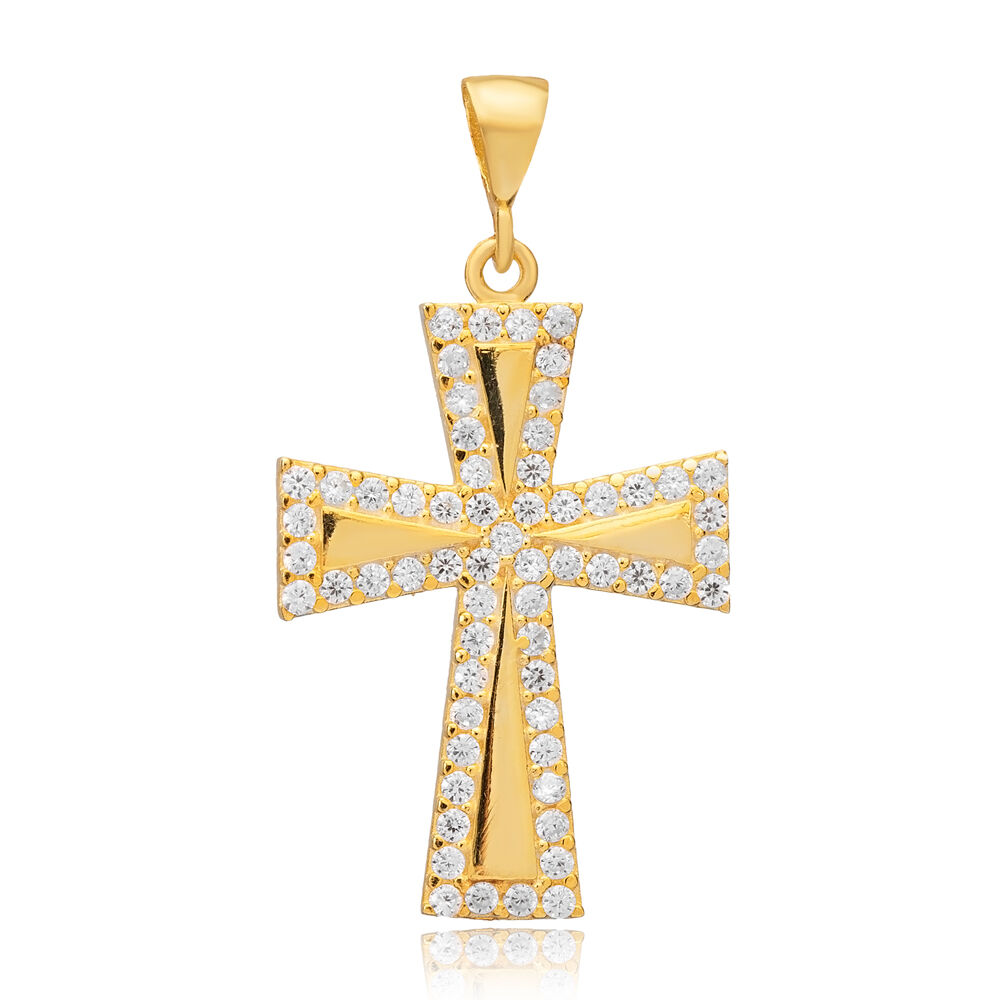 Dainty Cross Design CZ Stone Charm Silver Religious Jewelry