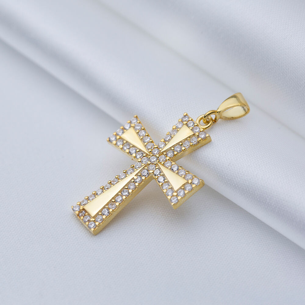 Dainty Cross Design CZ Stone Charm Silver Religious Jewelry
