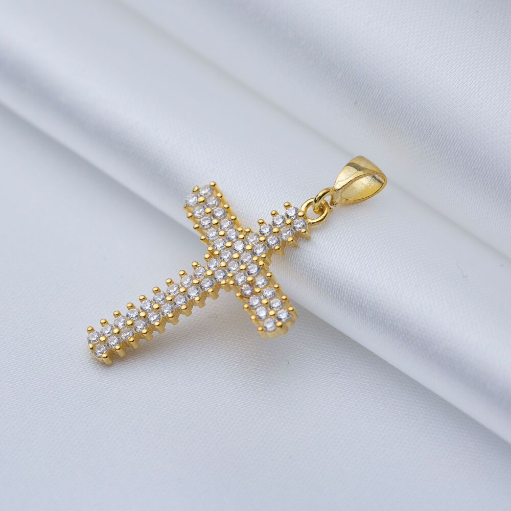 Cross Design Round Clear CZ Stone Religious Silver Jewelry