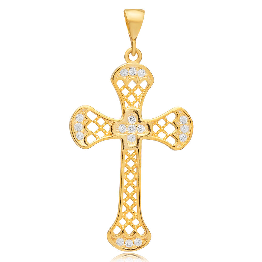 Unique Pattern Cross Design CZ Stone Religious Silver Jewelry