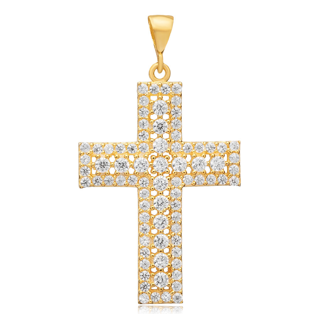 Cross CZ Round Stone Classic Religious Silver Pendant