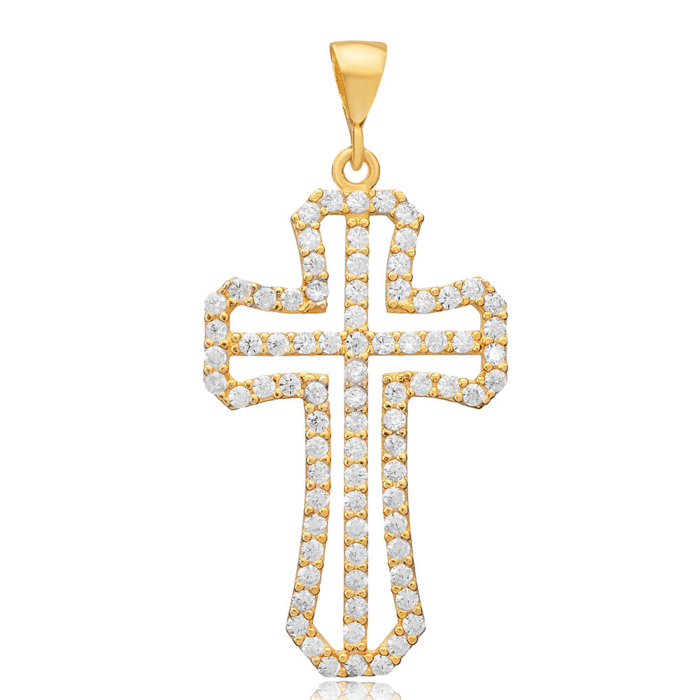 Classic Religious Cross CZ Stone 925 Silver Pendant Charm