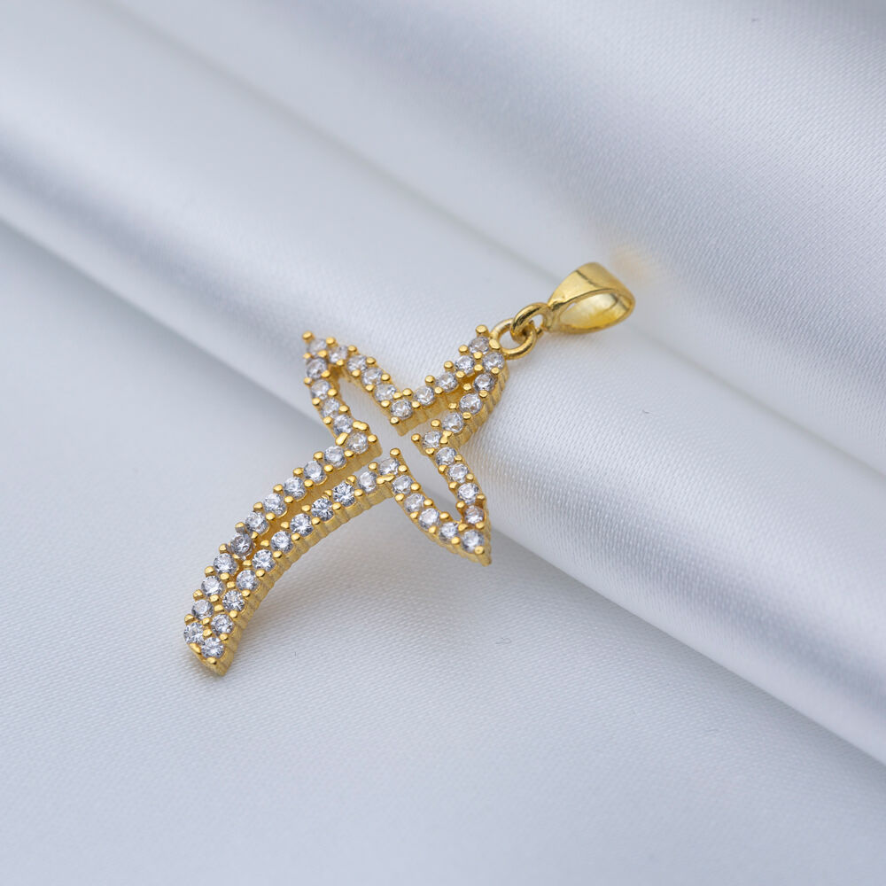 Minimalist Cross Religious CZ 925 Silver Pendant Charm