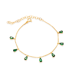 Emerald Zircon Drop Charm Bracelet Wholesale Silver Jewelry