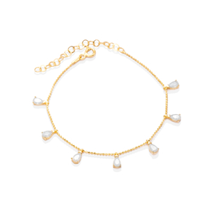 Quartz Stone Silver Pear Design Shaker Charm Bracelet Jewelry