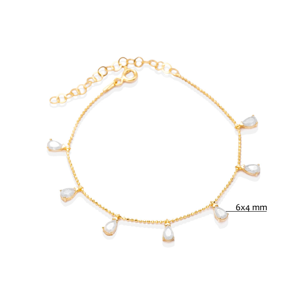 Quartz Stone Silver Pear Design Shaker Charm Bracelet Jewelry