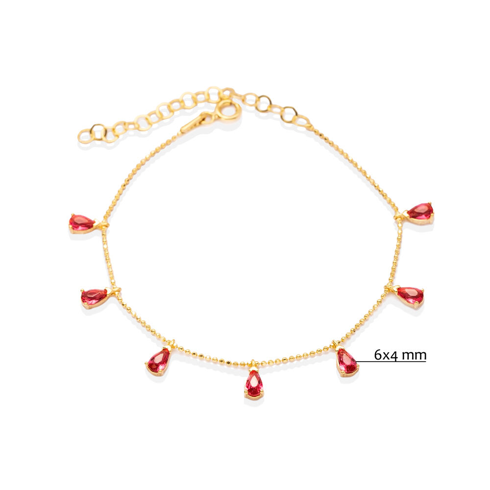 Minimalist Ruby CZ Stone Pear Shape Shaker Bracelet Jewelry
