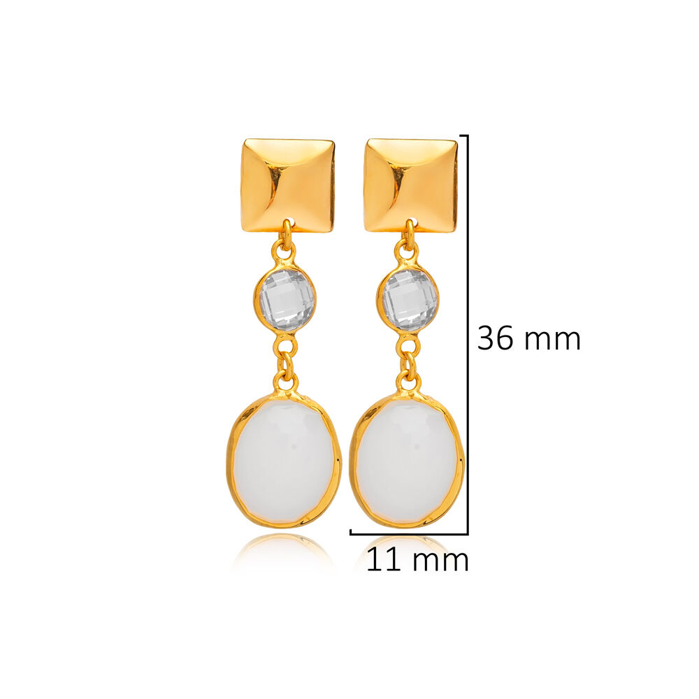 White Smoke Quartz Oval Shape 22K Gold Bezel Stud Earrings