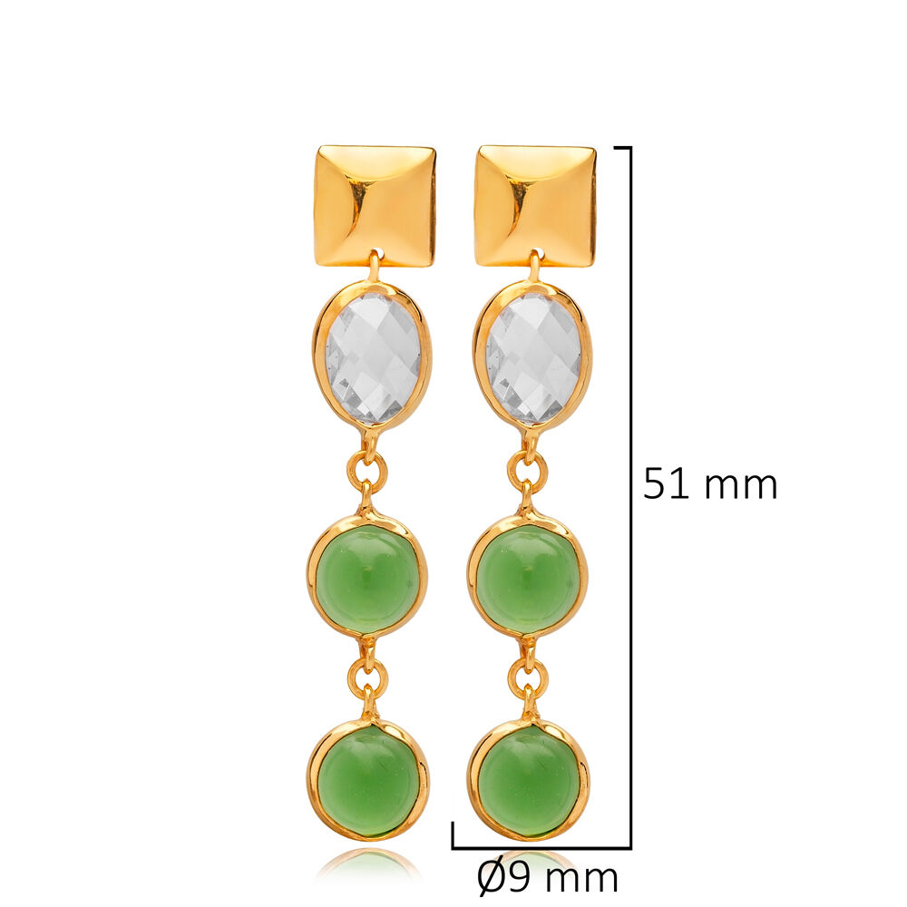 Emerald Quartz Round Shape 22K Gold Bezel Stud Earrings