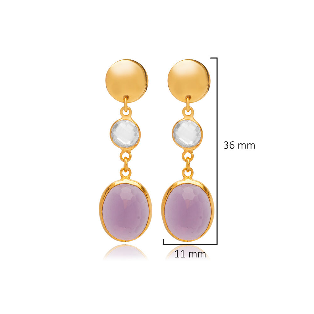 Amethyst Quartz Oval Shape 22K Gold Bezel Stud Earrings