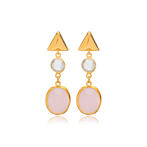 Pink Smoke Quartz Oval 22K Gold Bezel Plain Stud Earrings