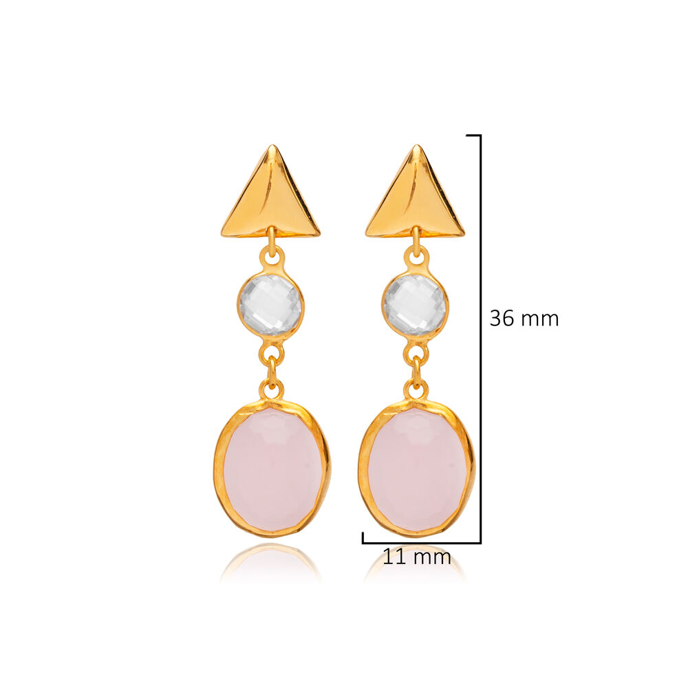 Pink Smoke Quartz Oval 22K Gold Bezel Plain Stud Earrings