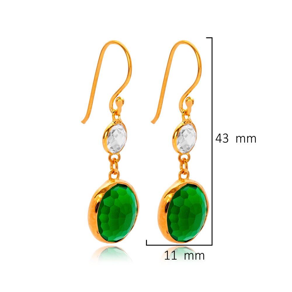 Emerald Quartz Oval Hook 925 Silver Earrings Jewelry