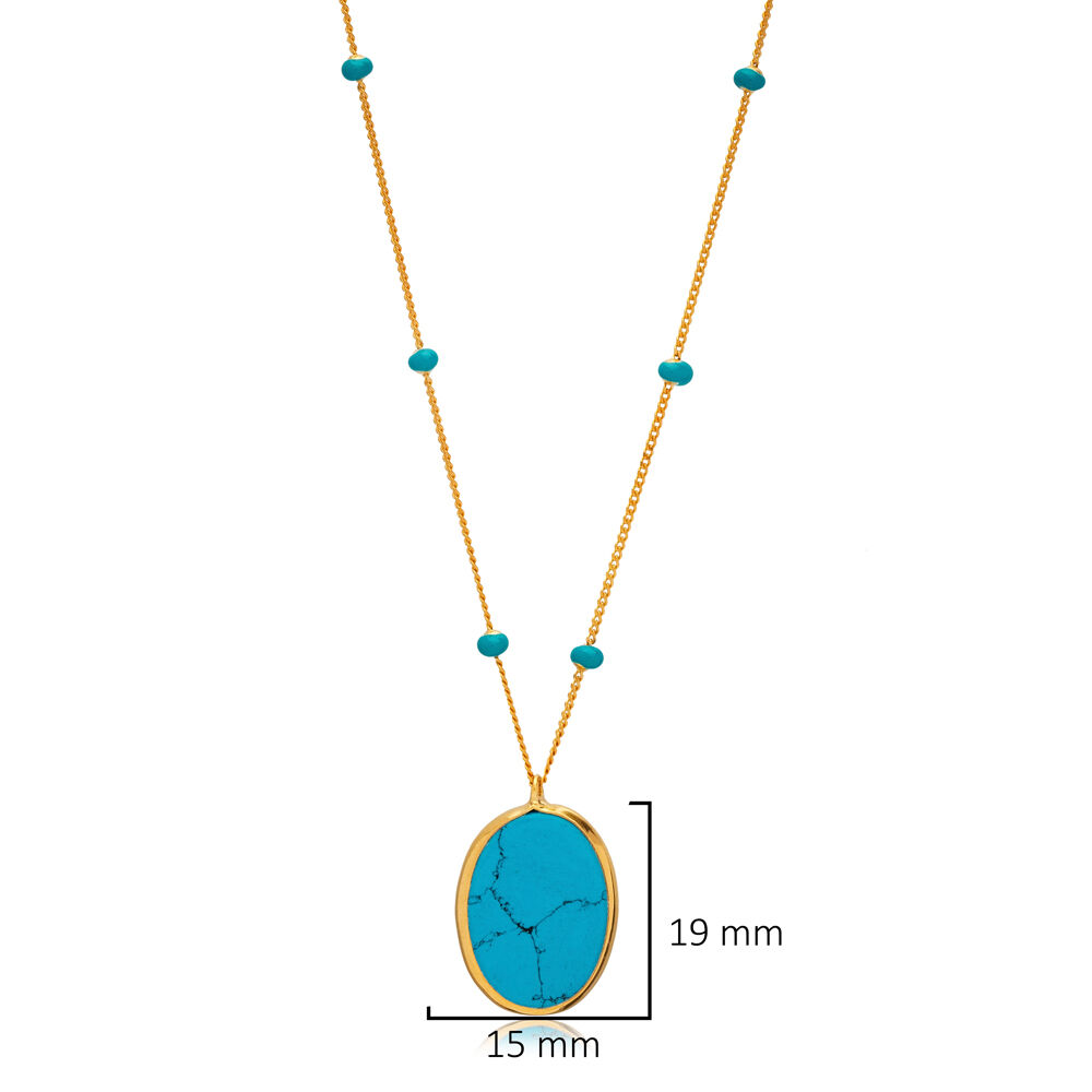 Oval Turquoise Eye Quartz 22K Gold Bezel Silver Charm Necklace