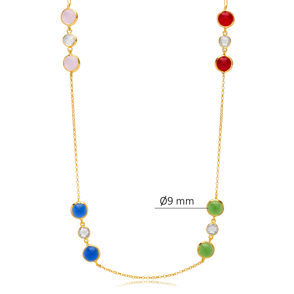 Colorful Quartz Stone 22K Gold Bezel Silver Charm Necklace