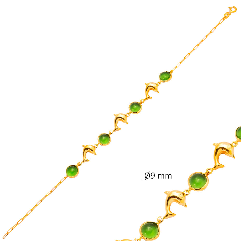 Green Quartz Charm Shape 22K Gold Bezel Silver Bracelet